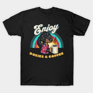 funny cute coffee drinker with  Doxies Dachshund Coffee mom and dad gift T-Shirt